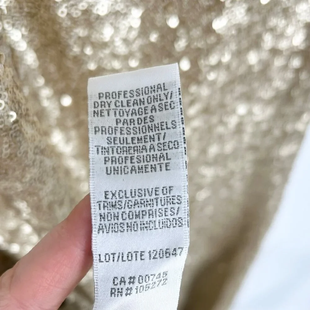 NWT Theia Bridesmaids Gigi Matte Gold Sequins Gown